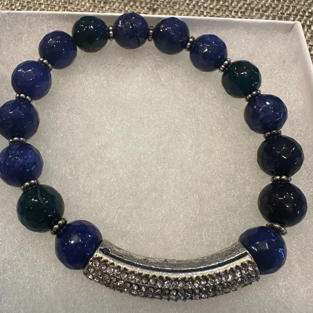 Blue Beaded Bracelet with Silver Accents